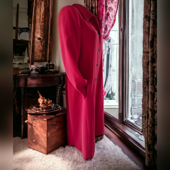 Vintage LA REDOUTE Long Candy Apple Red Lined Dress Coat - Picture 2 of 12